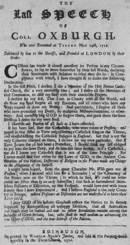 Broadside regarding the execution of Coll Oxburgh