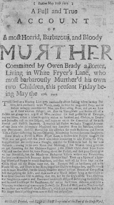 Broadside regarding the murderer Owen Brady