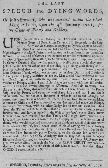 Broadside regarding the execution of John Stewart