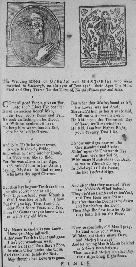 Broadside ballad entitled 'The wedding song of Gibbie and Marjorie'