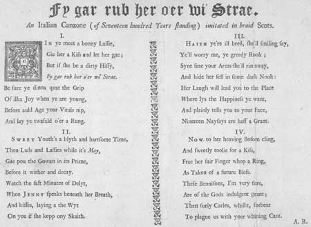 Broadside ballad entitled 'Fy gar rub her o'er wi' Strae'