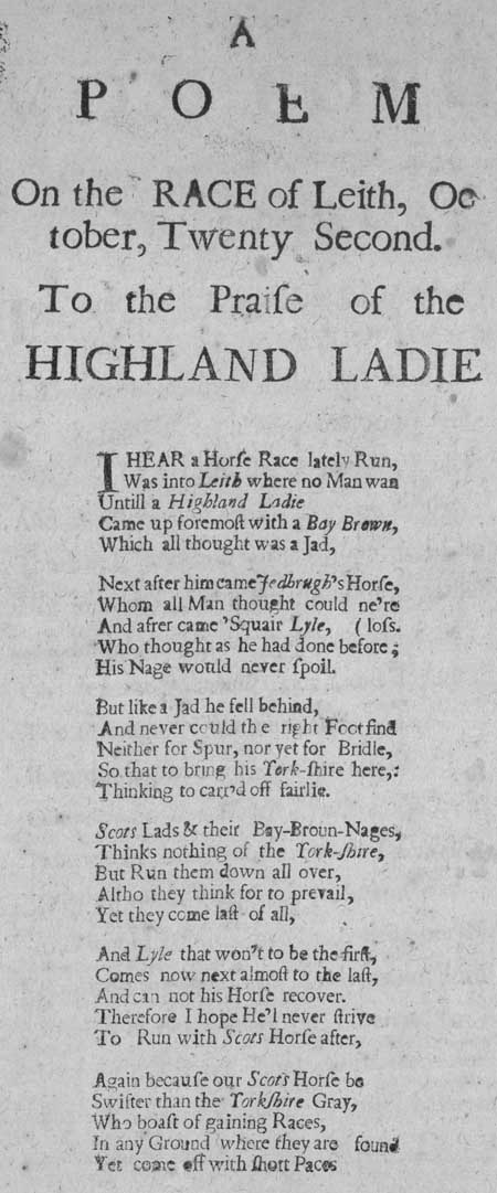 Broadside entitled 'A Poem on the Race of Leith, October, Twenty Second'