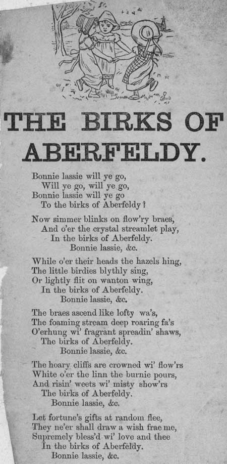 Broadside ballad entitled 'The Birks of Aberfeldy'