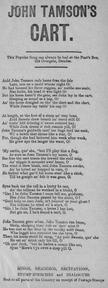 Broadside ballad entitled 'John Tamson's Cart'