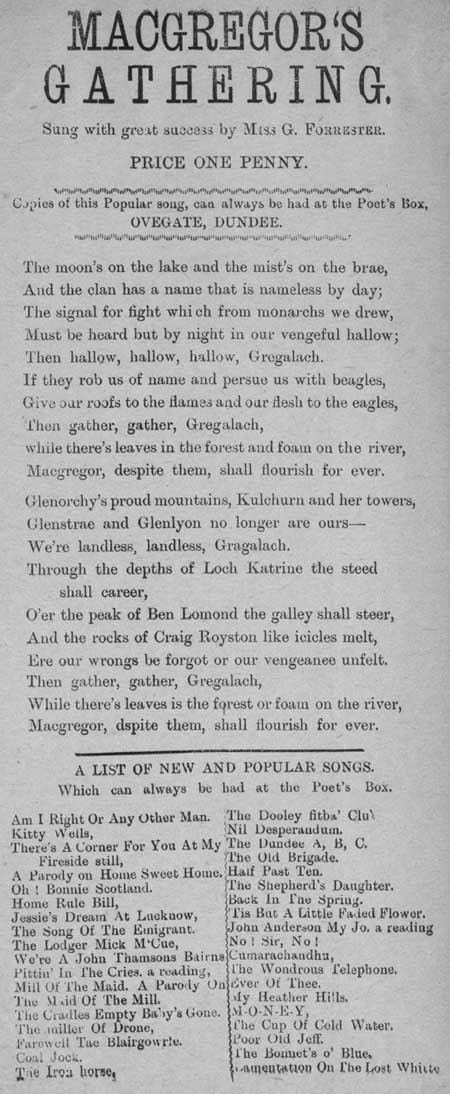 Broadside ballad entitled 'MacGregor's Gathering'