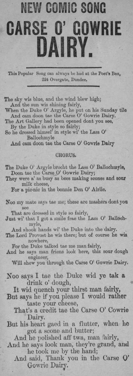 Broadside ballad entitled 'The Carse o' Gowrie' Dairy'