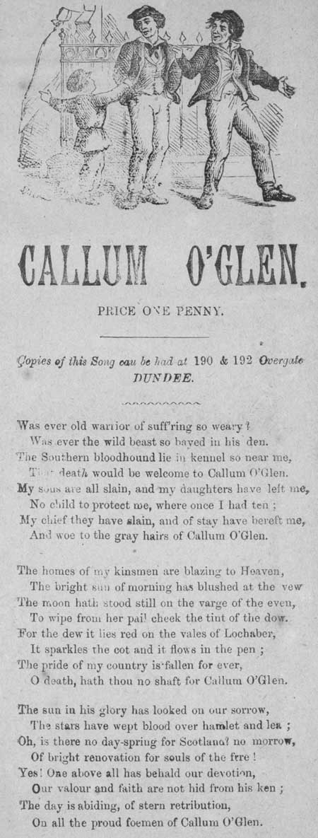 Broadside ballad entitled 'Callum O' Glen'