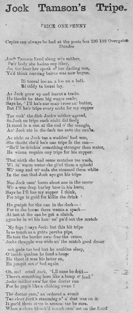 Broadside ballad entitled 'Jock Tamson's Tripe'