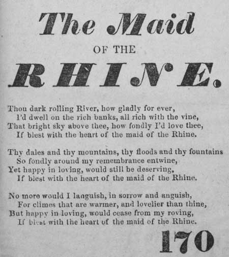 Broadside ballad entitled 'The Maid of the Rhine'