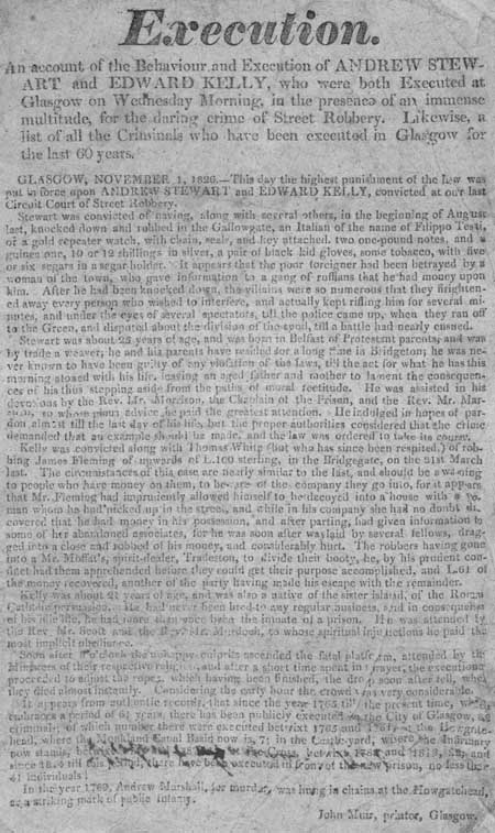 Broadside concerning the execution of Andrew Stewart and Edward Kelly