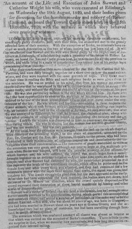 Broadside concerning the execution of John Stewart and Catherine Wright