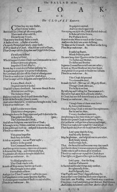 Broadside ballad entitled 'The Ballad of the Cloak; or, The Cloak's Knaverie'