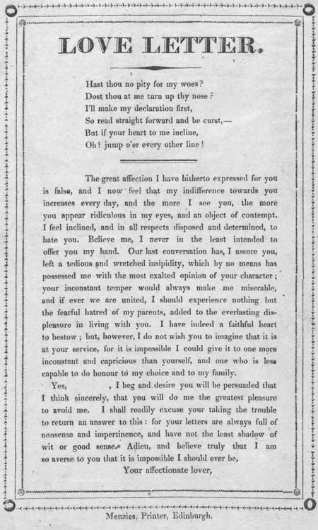 Broadside entitled 'Love Letter'