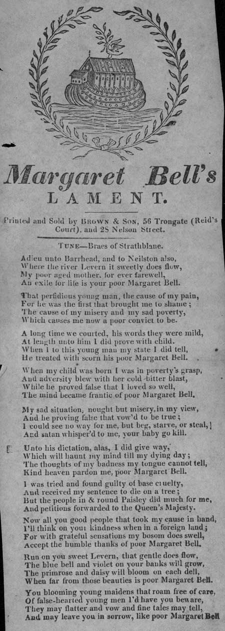 Broadside ballad entitled 'Margaret Bell's Lament'