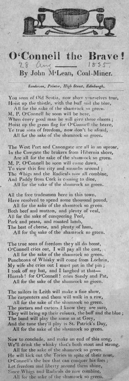 Broadside ballad entitled 'O'Connell the Brave!'