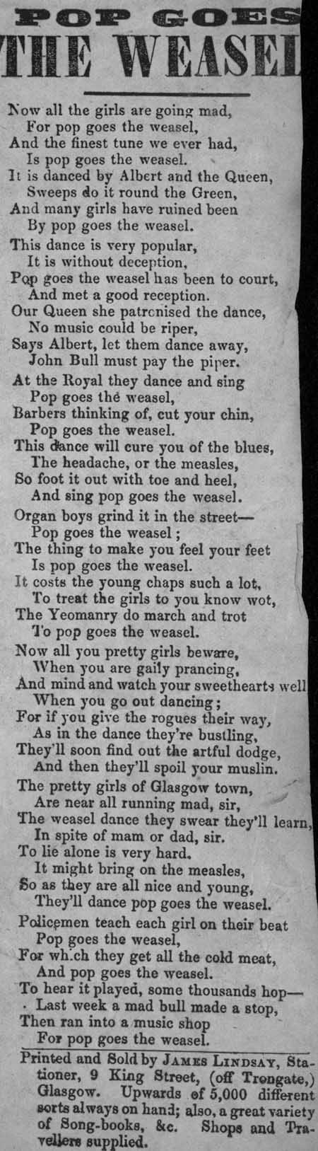 Broadside with the words to 'Pop Goes the Weasel'