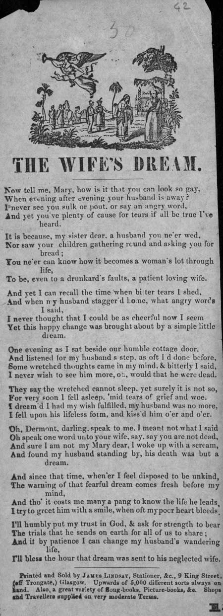 Broadside ballad entitled 'The Wife's Dream'