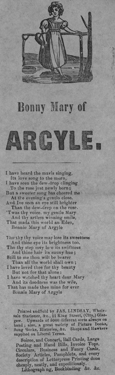 Broadside ballad entitled 'Bonny Mary of Argyle'