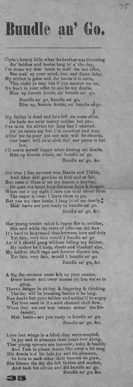 Broadside ballad entitled 'Buudle [Bundle] an' Go'