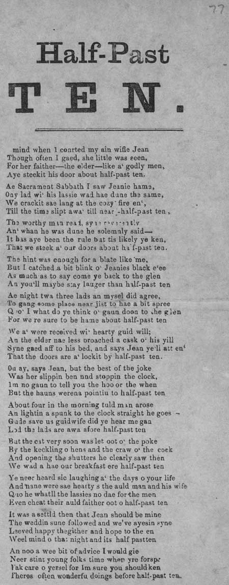 Broadside ballad entitled 'Half-Past Ten'