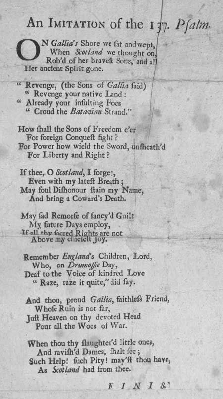 Broadside entitled 'An Imitation of the 137 Psalm'