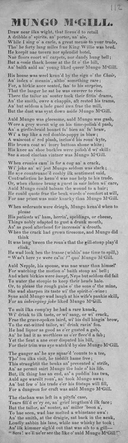 Broadside ballad entitled 'Mungo M'Gill'