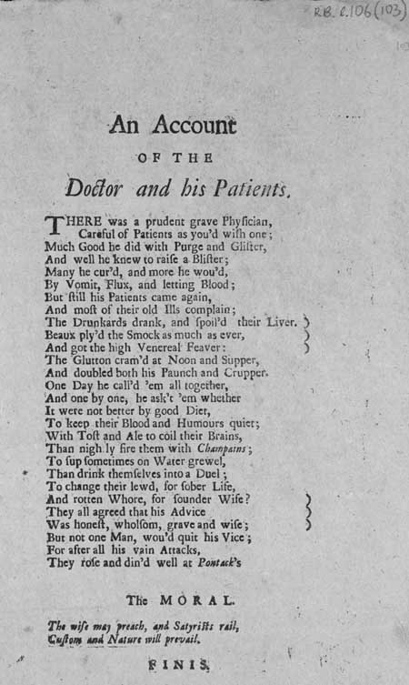 Broadside ballad entitled 'An Account of the Doctor and his Patients'