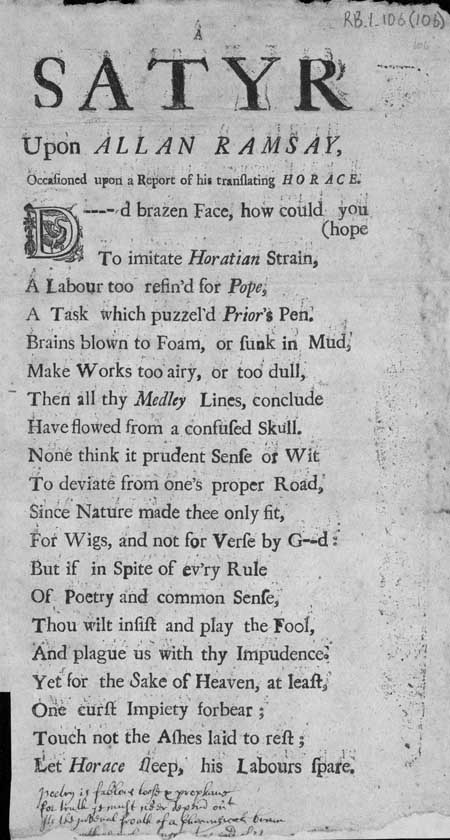 Broadside ballad entitled 'Satyr Upon Allan Ramsay'