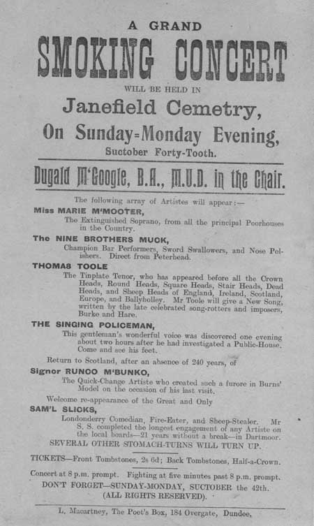 Broadside entitled 'A Grand Smoking Concert'