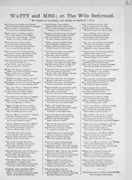 Broadside ballad entitled 'Watty and Meg, or the Wife Reformed'