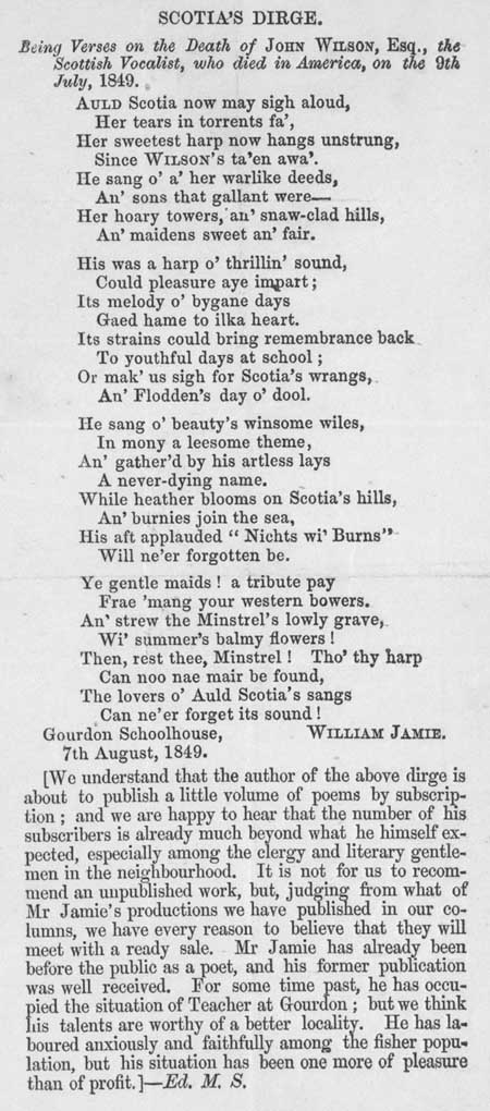 Broadside ballad entitled 'Scotia's Dirge'