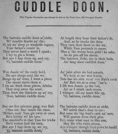 Broadside ballad entitled 'Cuddle Doon'