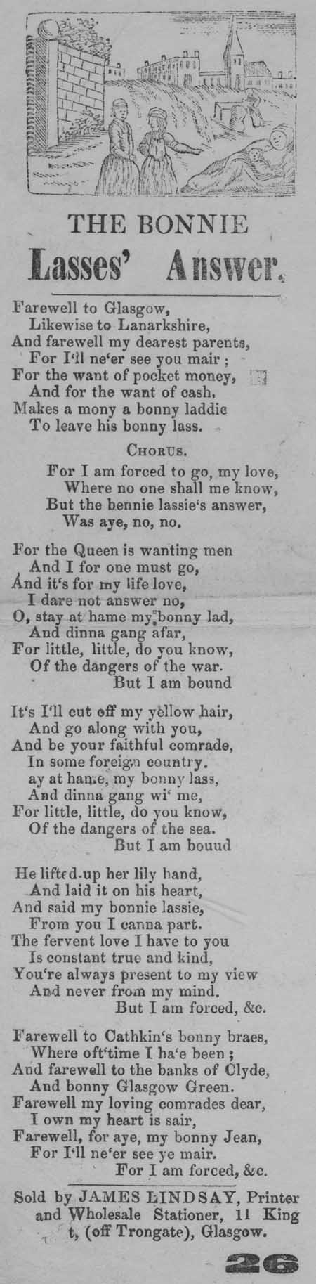 Broadside ballad entitled 'The Bonnie Lasses' Answer'