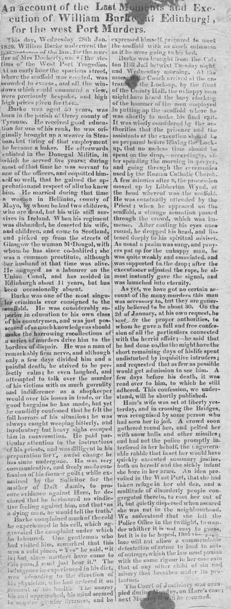 Broadside concerning the execution of William Burke