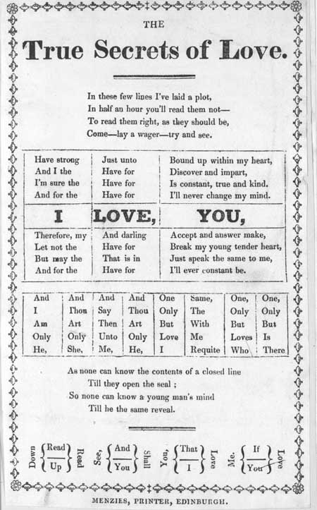 Broadside entitled 'The True Secrets of Love'