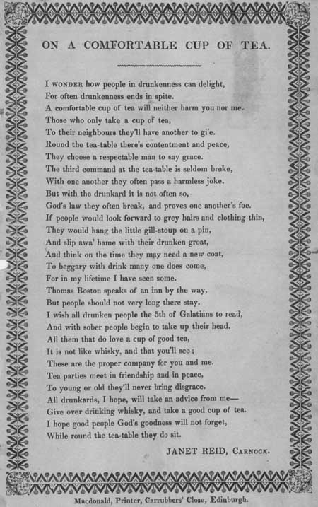 Broadside entitled 'On a Comfortable Cup of Tea'