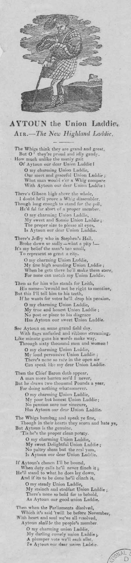 Broadside ballad entitled 'Aytoun the Union Laddie'