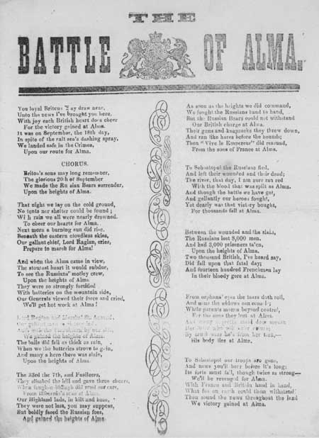 Broadside ballad entitled 'The Battle of Alma'