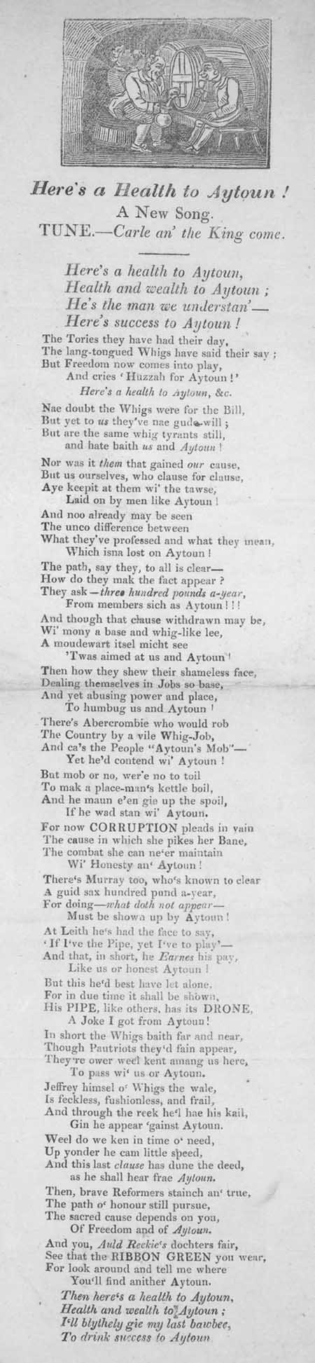 Broadside ballad entitled 'Here's a Health to Aytoun!'