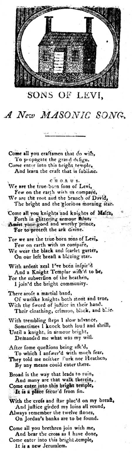 Broadside ballad entitled 'Sons of Levi, A New Masonic Song'