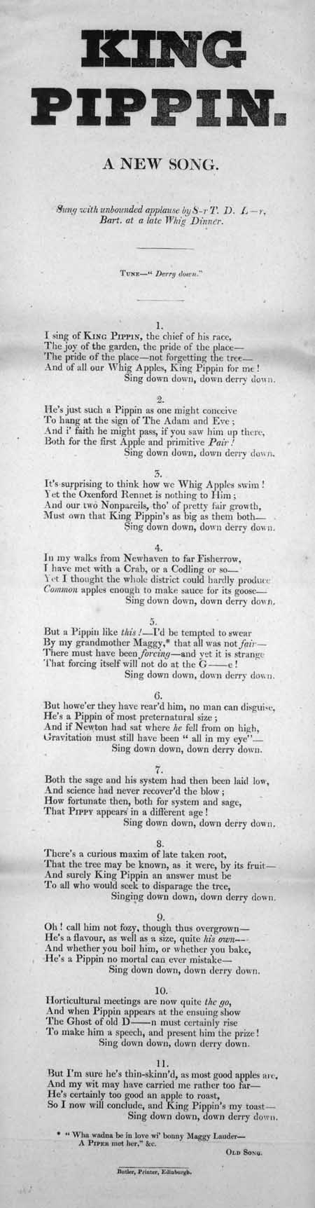 Broadside ballad entitled 'King Pippin'