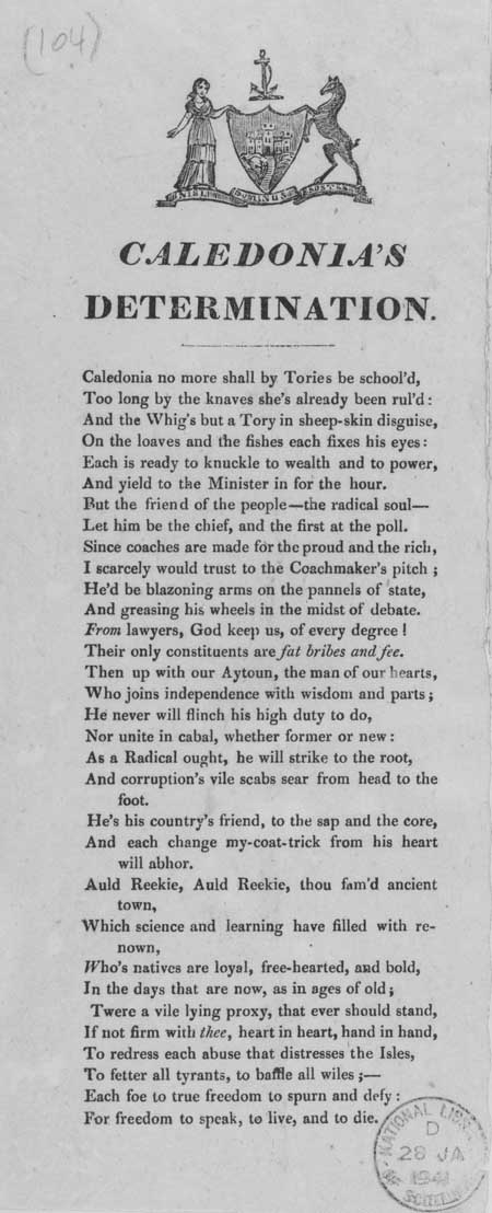 Broadside poem entitled 'Caledonia's Determination'
