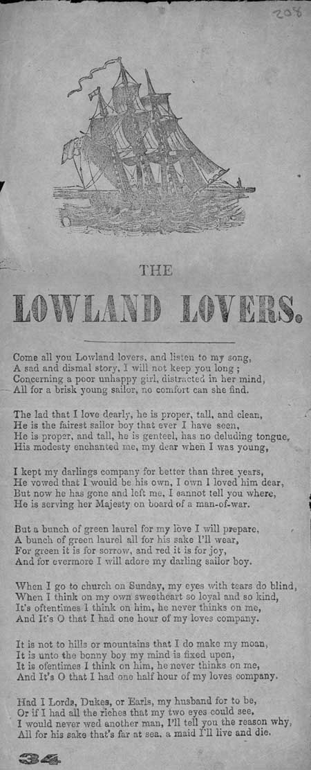 Broadside ballad entitled 'The Lowland Lovers'