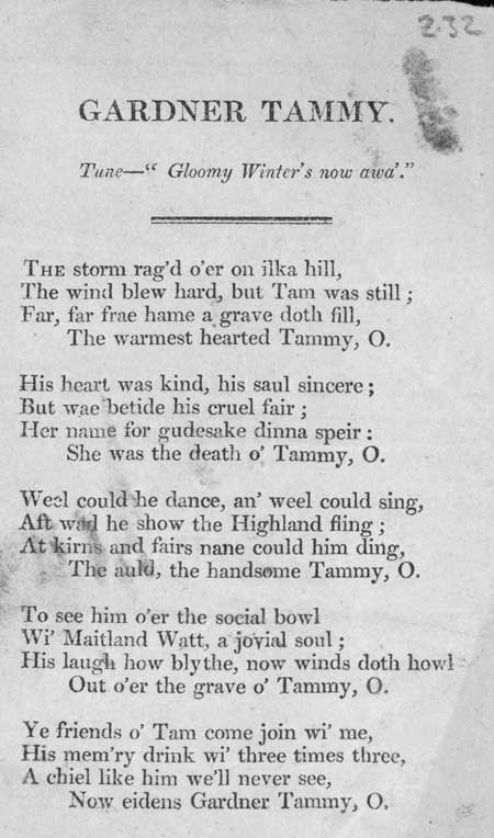 Broadside entitled 'Gardner Tammy'