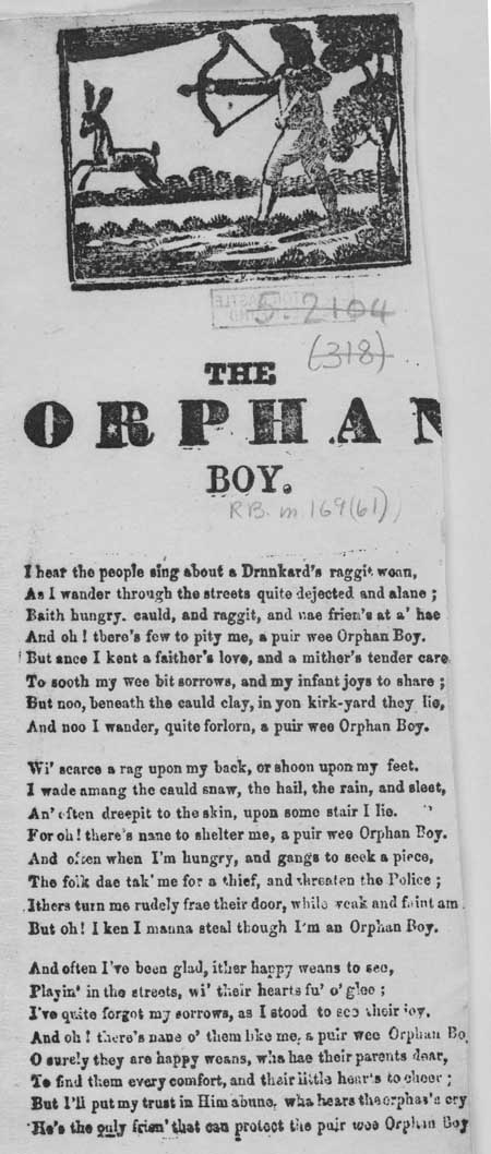 Broadside ballad entitled 'The Orphan Boy'