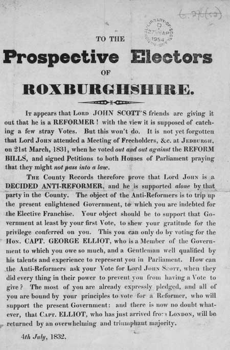 Broadside entitled 'To the Prospective Electors of Roxburghshire'