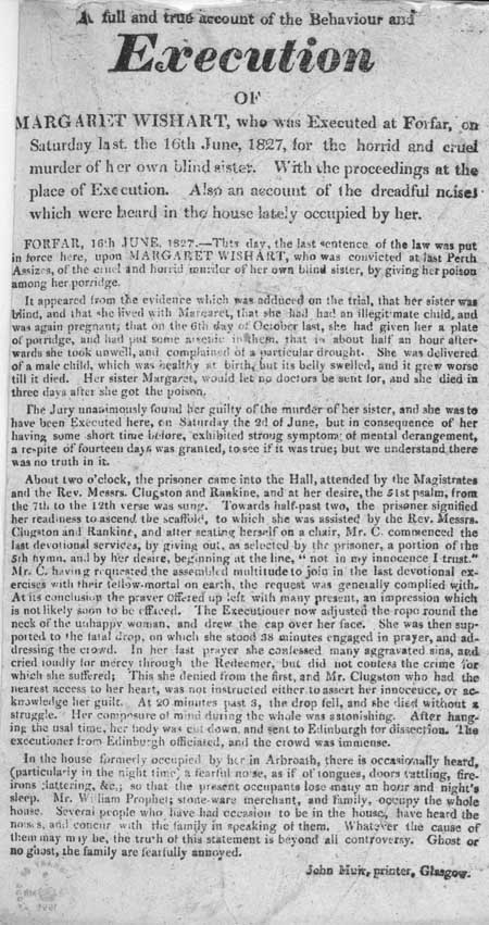 Broadside regarding the execution of Margaret Wishart