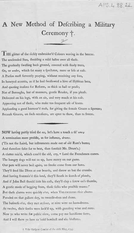 Broadside ballad entitled 'A New Method of Describing a Military Ceremony'