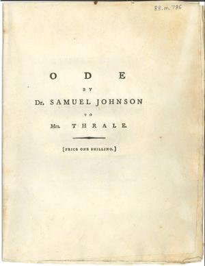 Image  of  'Ode by Dr. Samuel Johnson to Mrs. Thrale, upon their supposed approaching nuptials'