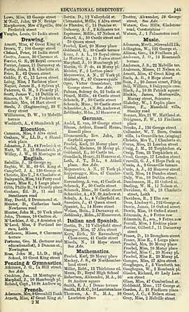 Printed page with list of subjects and teachers